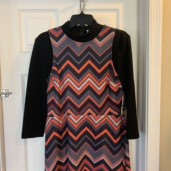 ECI New York Orange and Black Chevron Print Dress - Picture 2 of 11